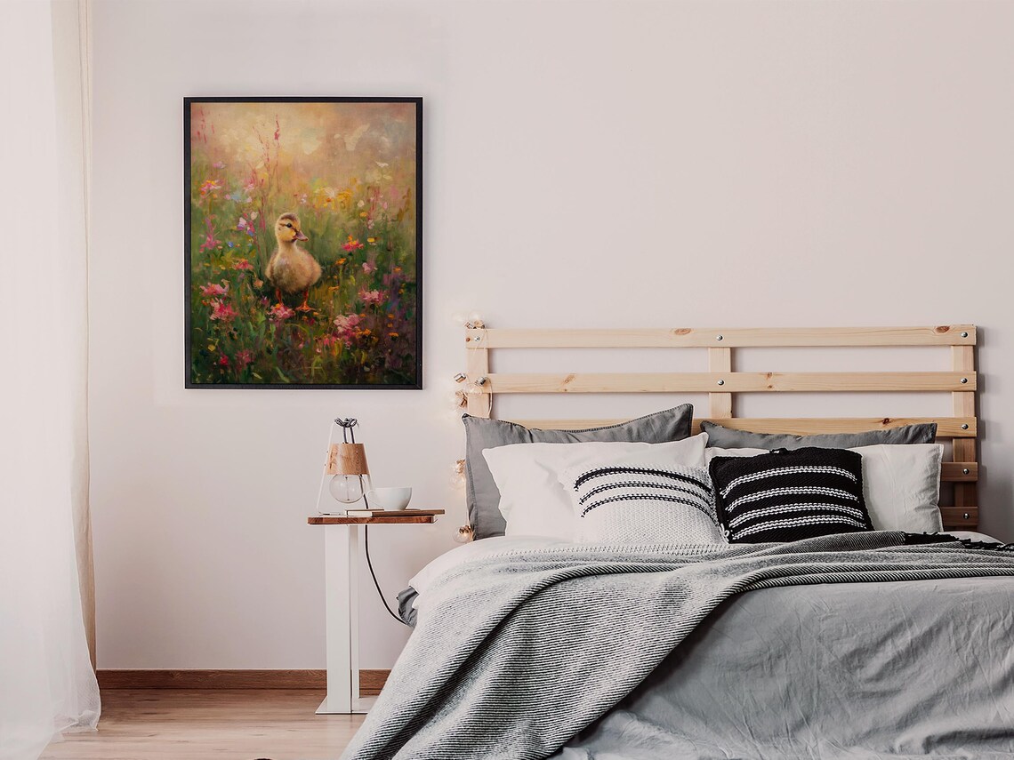 Sweet Fluffy Duckling in a Garden of Tall Pink Wildflowers Poster - Image 6