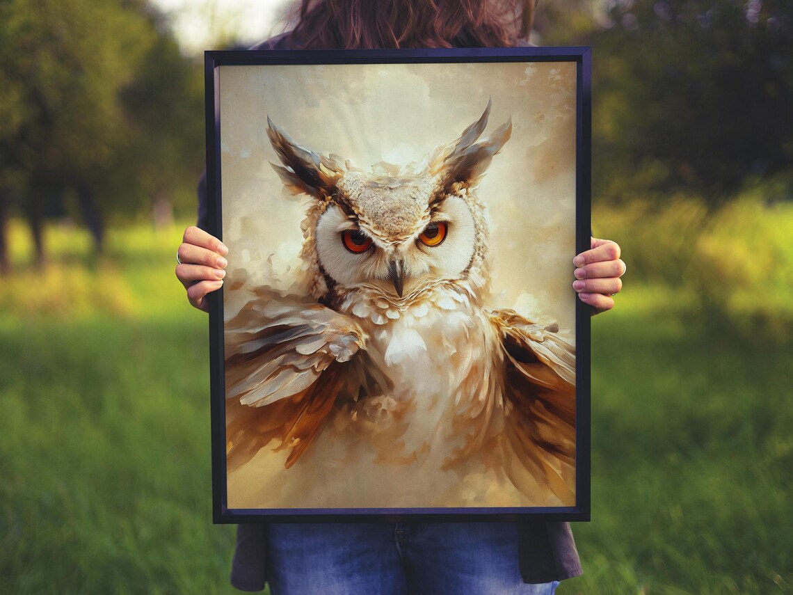 Fierce Great Horned Owl Close-Up with Intense Orange Eyes Poster - Image 7