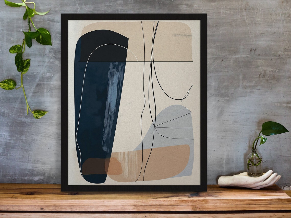 Abstract Line Art Navy Tan Minimalist Mid Century Style Poster - Image 5