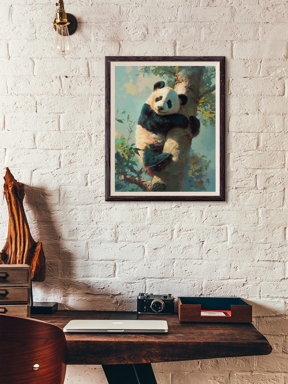 Adorable Panda Cub Hugging a Tree Trunk in Dreamy Soft Colors Poster - Image 4