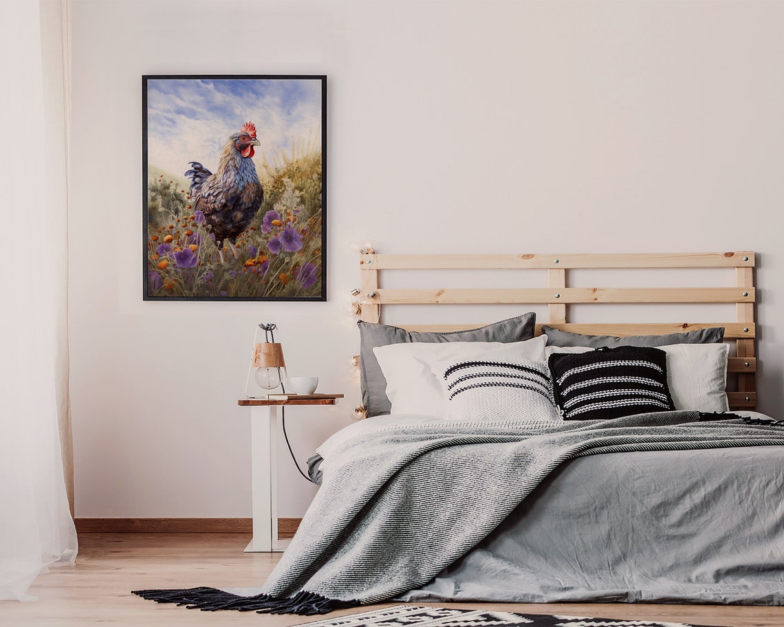 Rooster in Wildflower Meadow Rustic Farm Bird Country Poster - Image 2