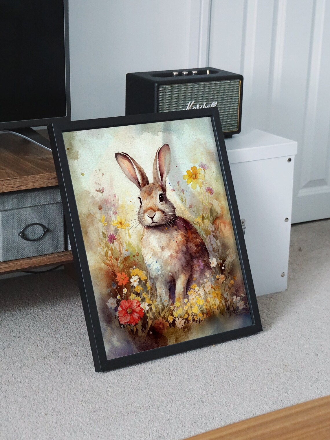 Watercolor Bunny Rabbit Among Wildflowers Pastel Animal Art Poster - Image 7