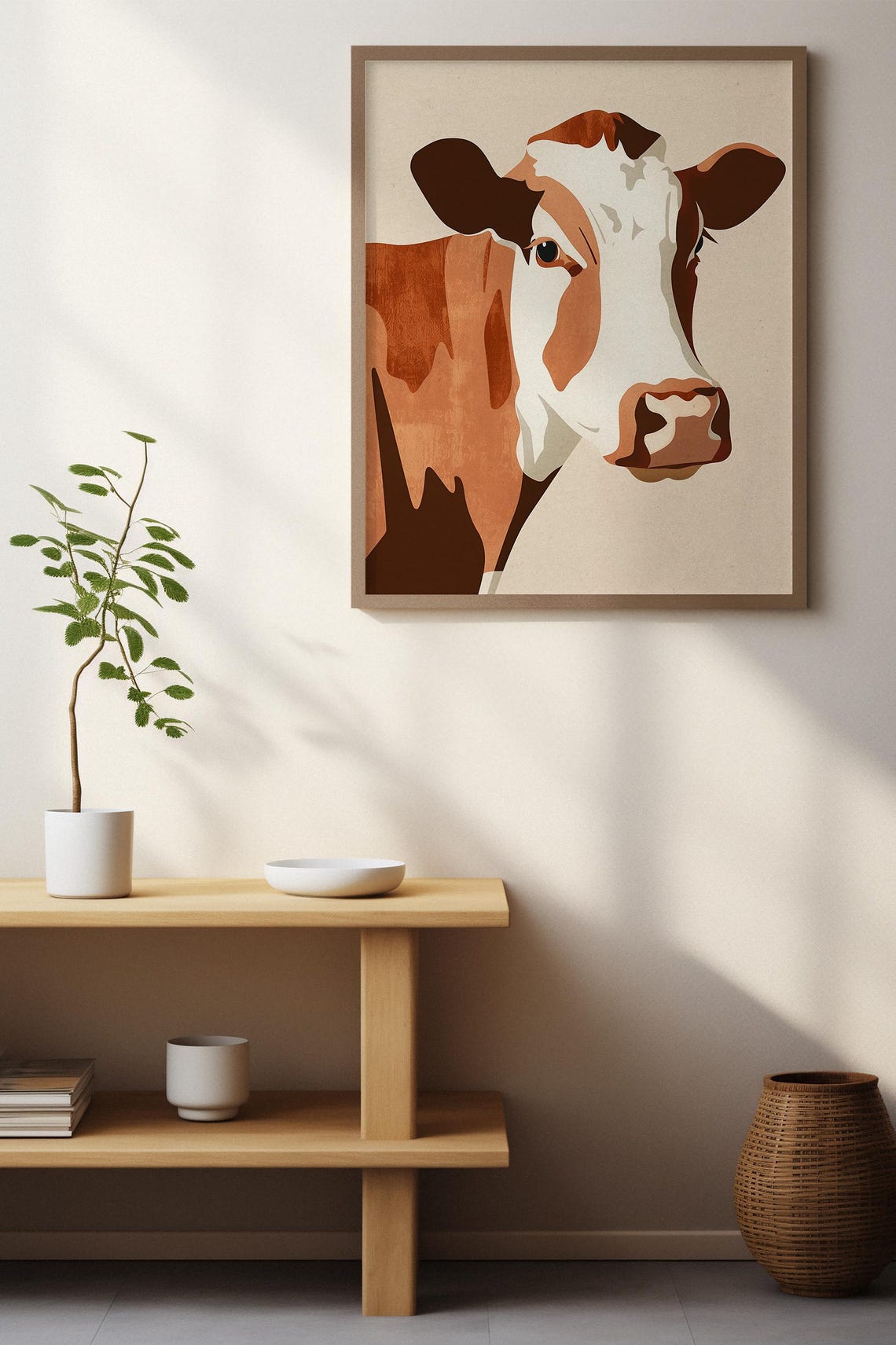 Modern Flat-Style Illustrated Cow Portrait in Warm Brown Tones Poster - Image 6