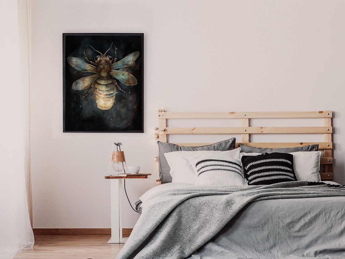 Glowing Firefly Insect Dark Botanical Illustration Style Poster - Image 3