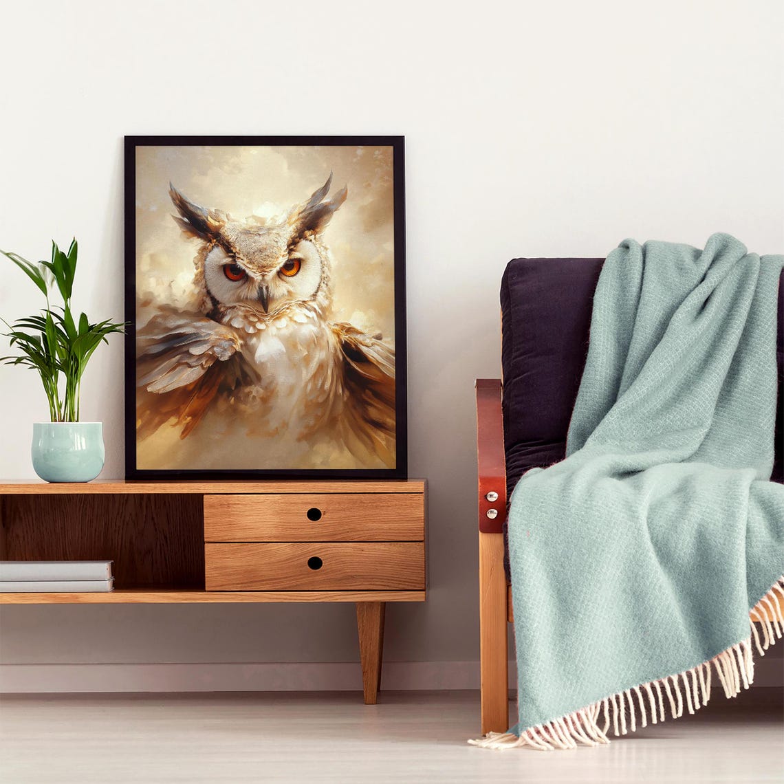 Fierce Great Horned Owl Close-Up with Intense Orange Eyes Poster - Image 4