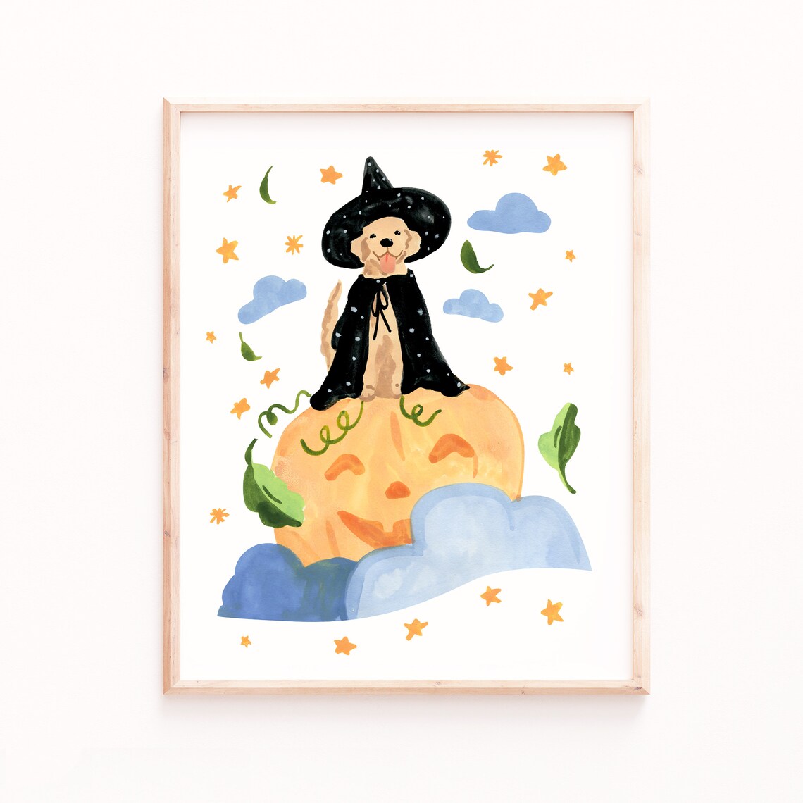 Witch Dog Halloween Illustration Art Print