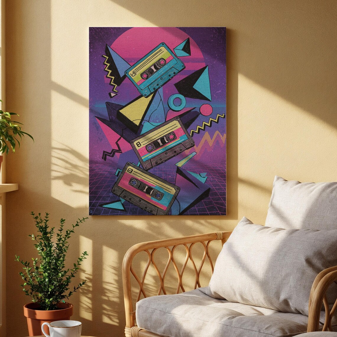 Retro Cassette Tapes 80s Pop Music Colorful Neon Vaporwave Poster