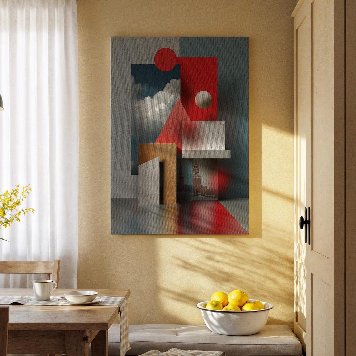 Red Constructivist Geometric Abstract Modern Art Canvas Print