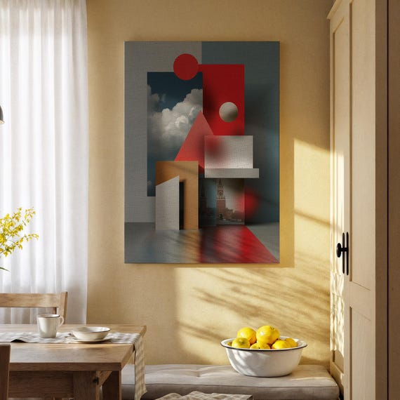 Abstract Geometric Wooden Poster Modern Shapes And Color Blocks Print On Wood Contemporary Wall Art For Living Room Office Or Studio