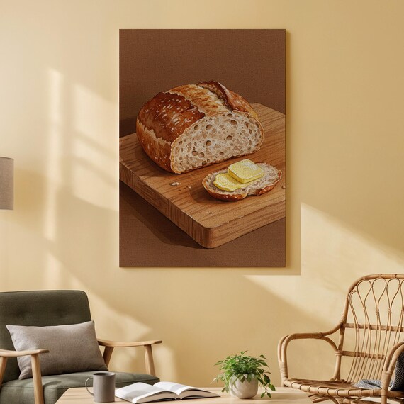 Rustic Sourdough Bread and Butter Still Life Kitchen Food Art Print