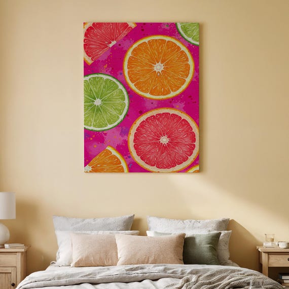 Colorful Citrus Fruit Canvas Wall Art Vibrant Orange Lemon Lime Grapefruit Print Modern Kitchen Dining Room Decor Or Fresh Summer Accent