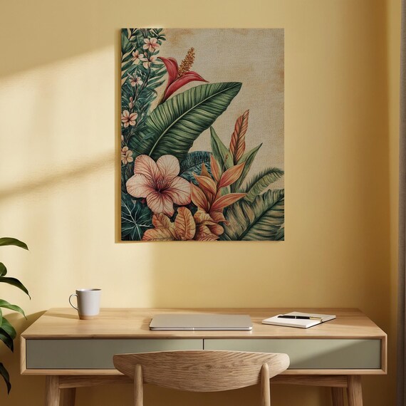 Tropical Floral Botanical Vintage Hibiscus Leaves Artwork Poster