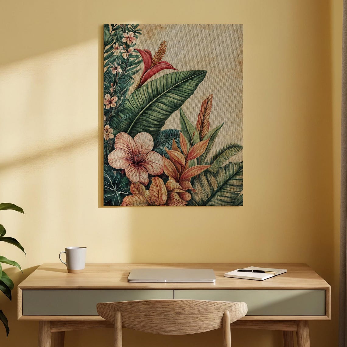 Tropical Floral Botanical Vintage Hibiscus Leaves Artwork Poster