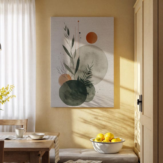 Geometric Botanical Canvas Wall Art Minimalist Green Plant And Circle Design Modern Abstract Nature Inspired Artwork For Living Room