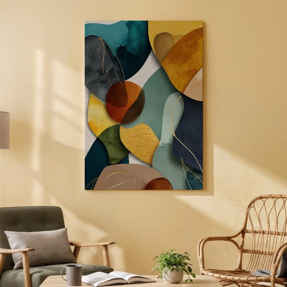 Abstract Geometric Wooden Poster Colorful Modern Shapes Print On Wood Contemporary Wall Art For Living Room Bedroom Or Office Decor
