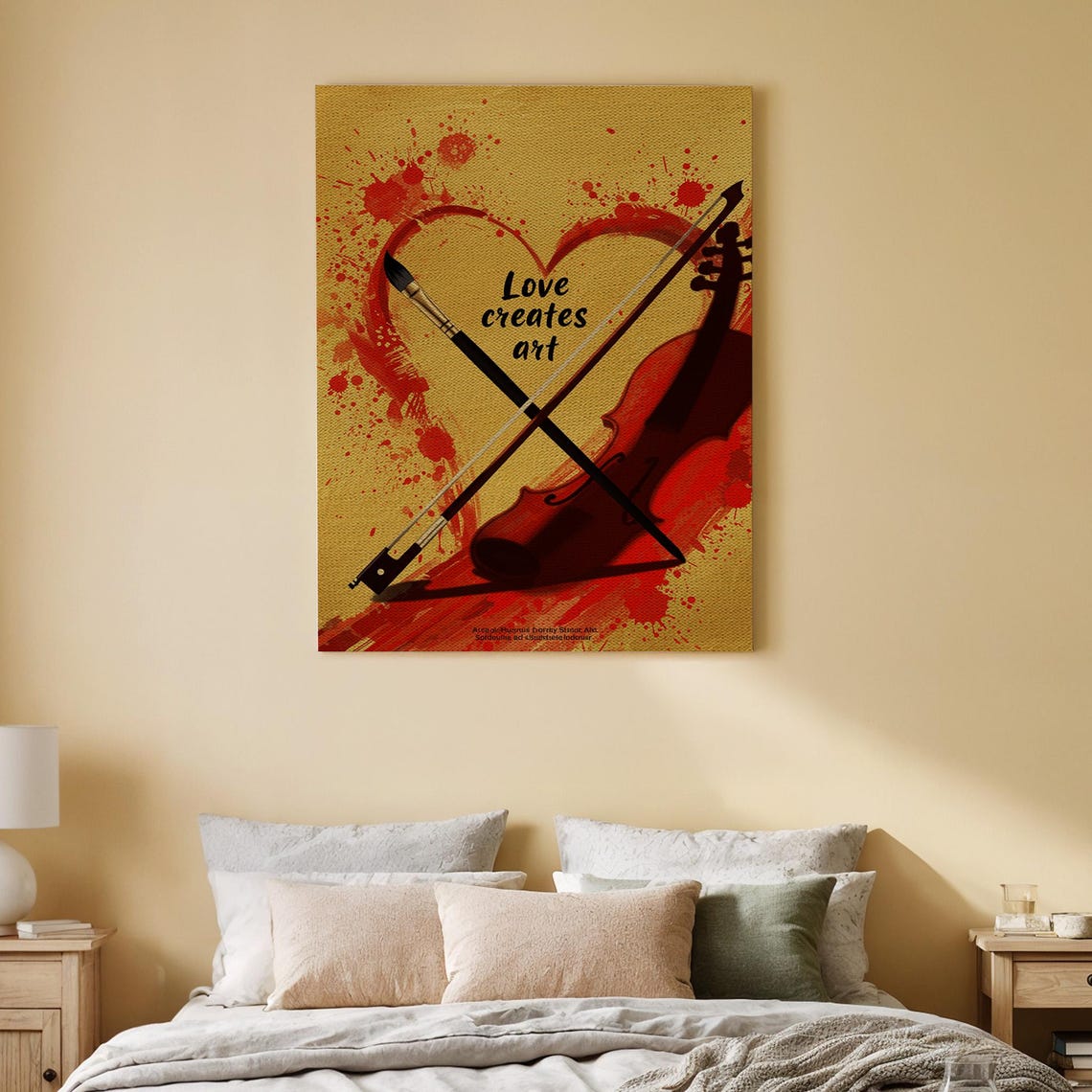 Love Creates Art Violin and Paintbrush Heart Canvas Art Poster