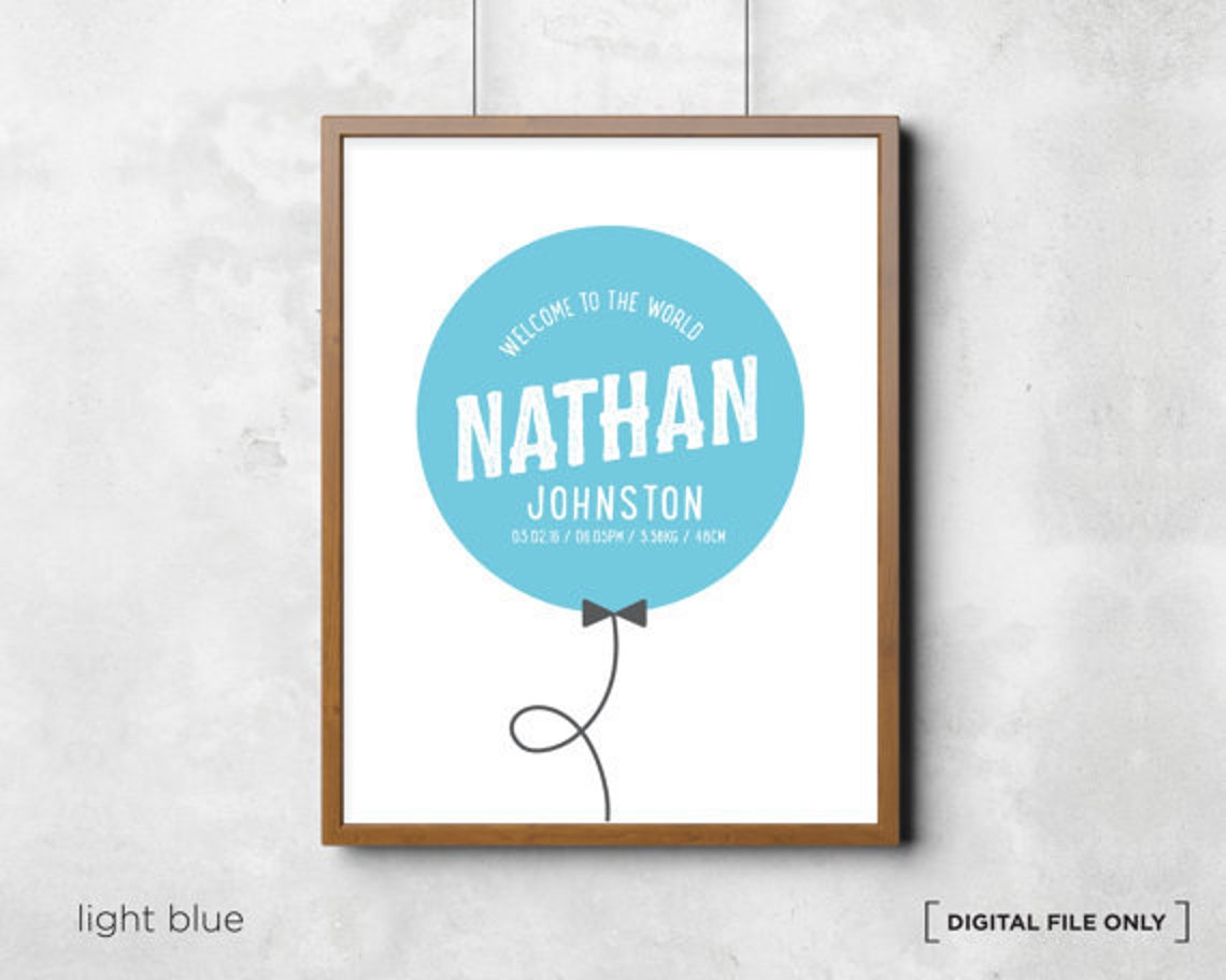 Art Print Birth Print Wall Art Balloon Personalized Birth Announcement Template Corjl - Image 2