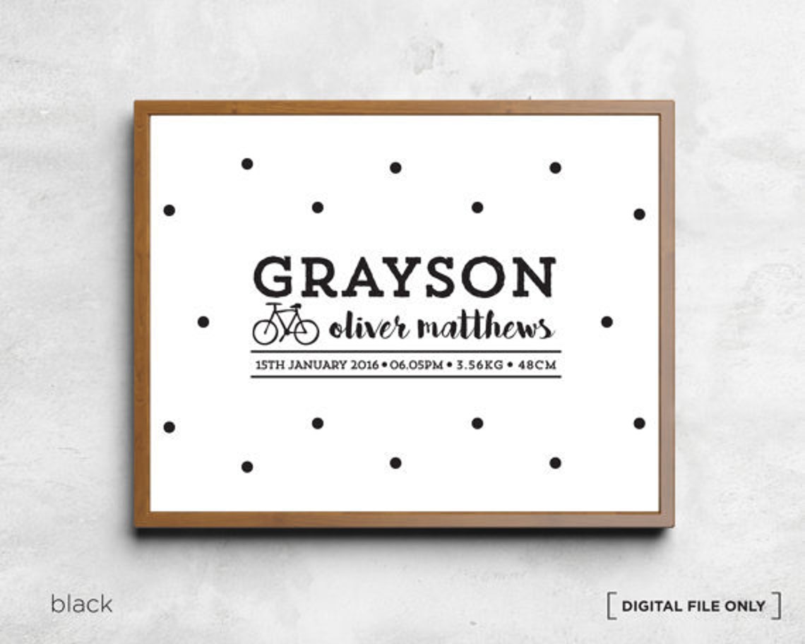 Blue Bicycle Birth Stats Personalized Baby Boy Nursery Poster - Image 2