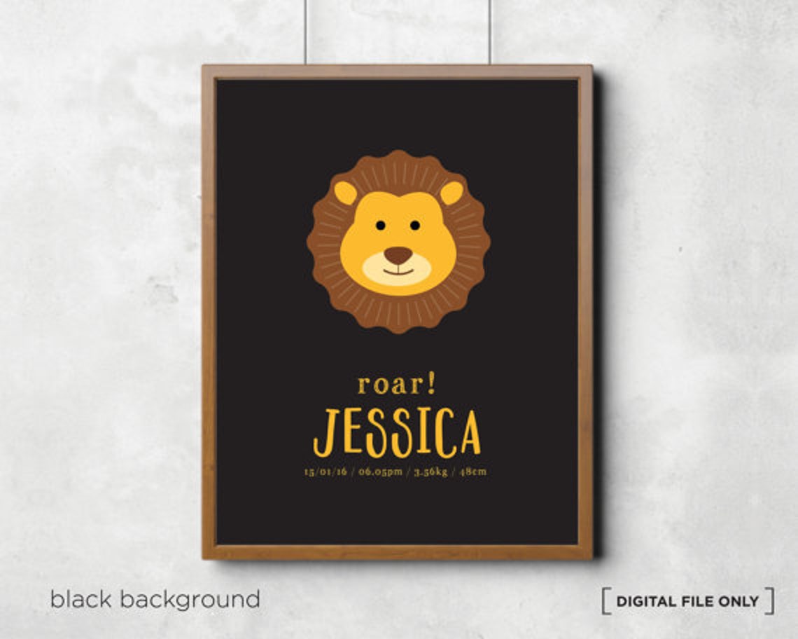 Roar Lion Birth Stats Personalized Safari Nursery Baby Poster - Image 3