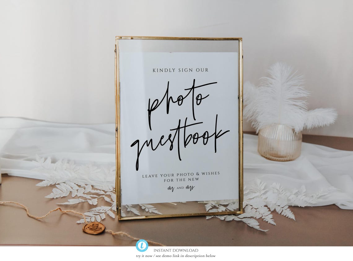 Photo Guestbook Wedding Sign Minimalist Script Table Poster Decor Art