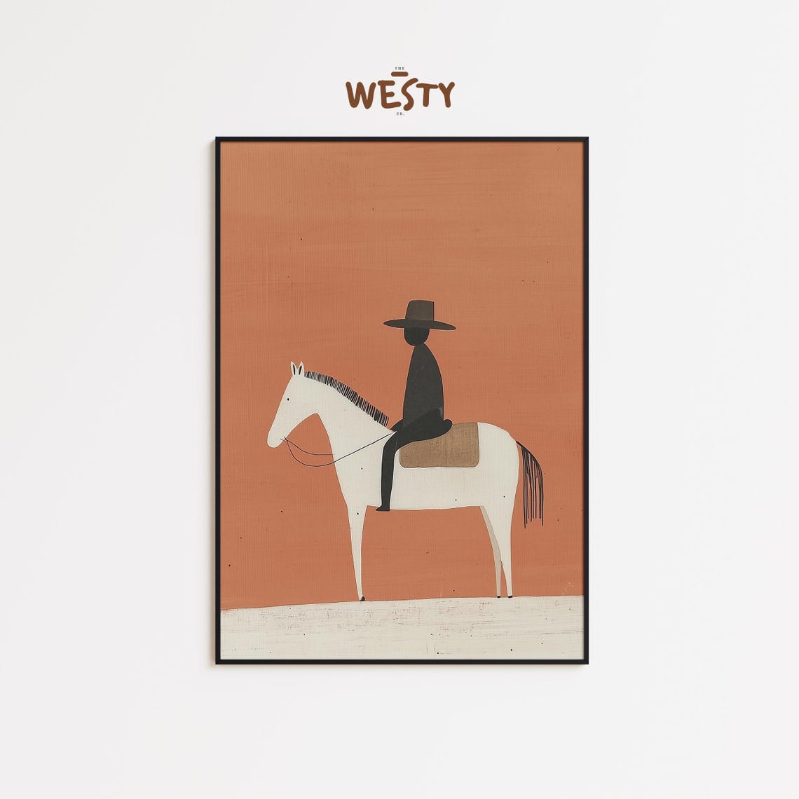 Minimalist Cowboy Rider Abstract Terracotta Horse Silhouette Poster