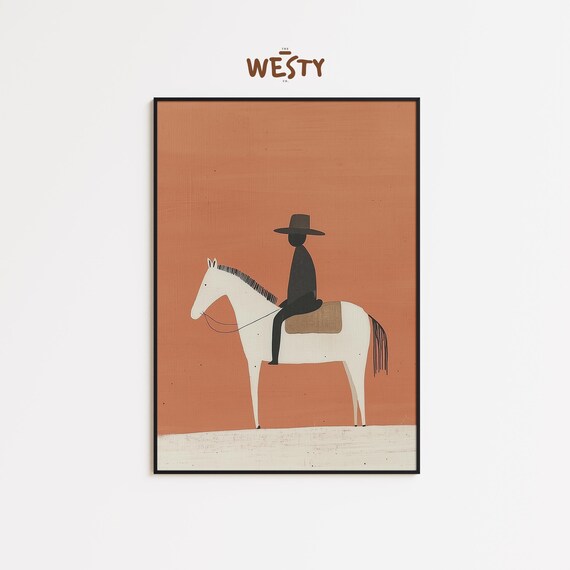 Minimalist Western Cowboy Poster Abstract Horse Rider Print Modern Southwestern Wall Art
