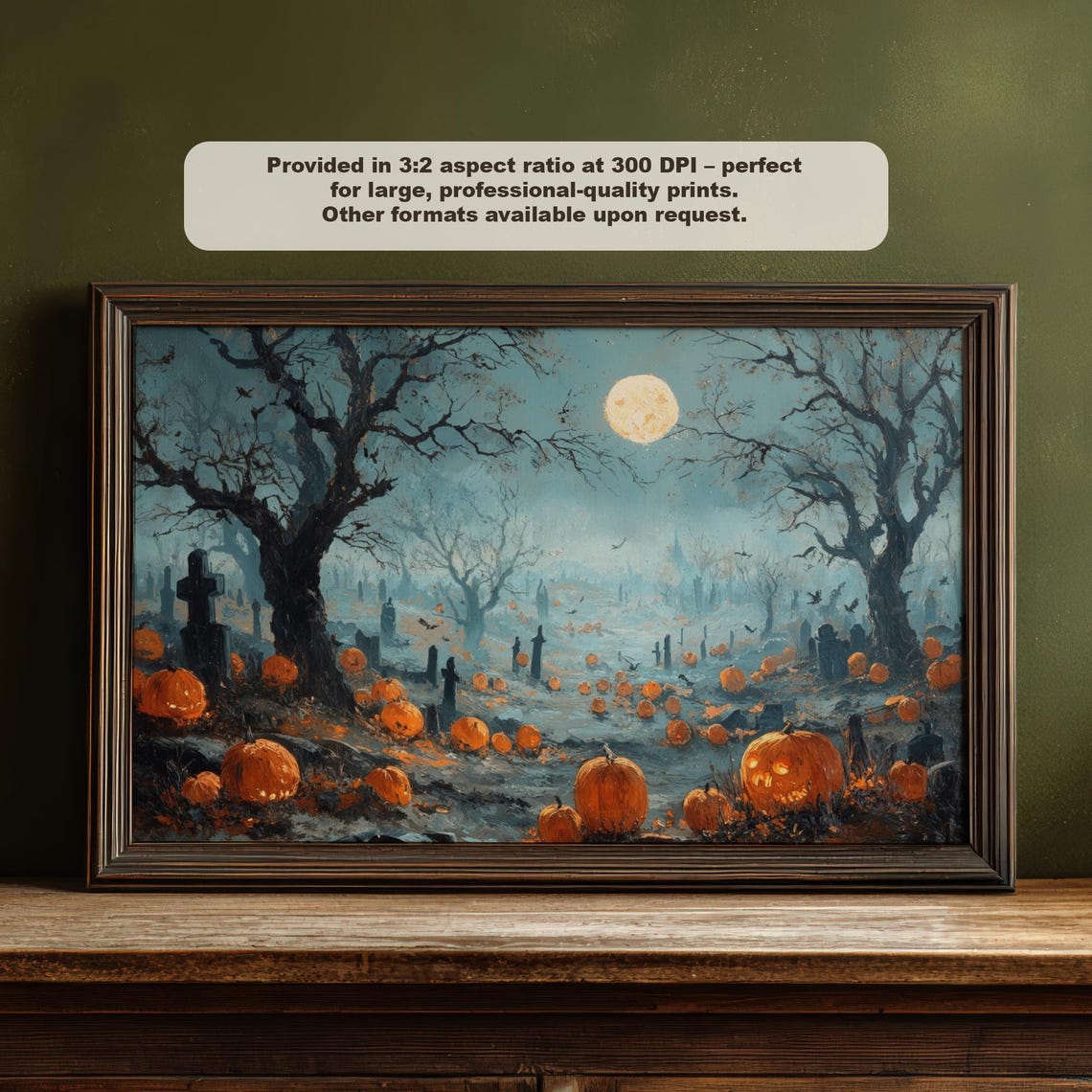 Haunted Graveyard Oil Painting Spooky Cemetery Pumpkin Field Png