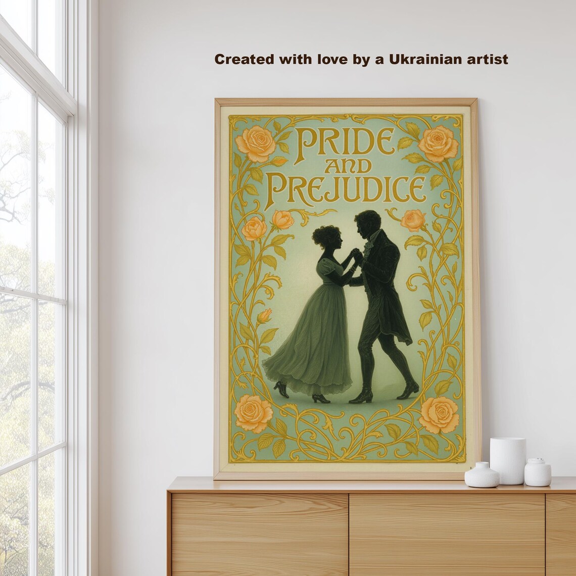 Pride And Prejudice Art Nouveau Dancing Couple With Roses Poster