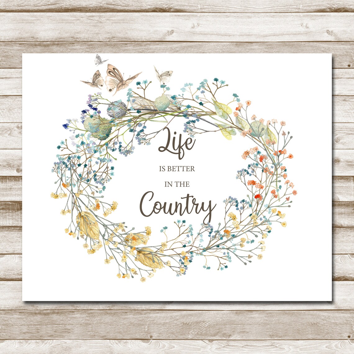 Life Is Better in the Country Wildflower Wreath Quote Wall Art - Image 4