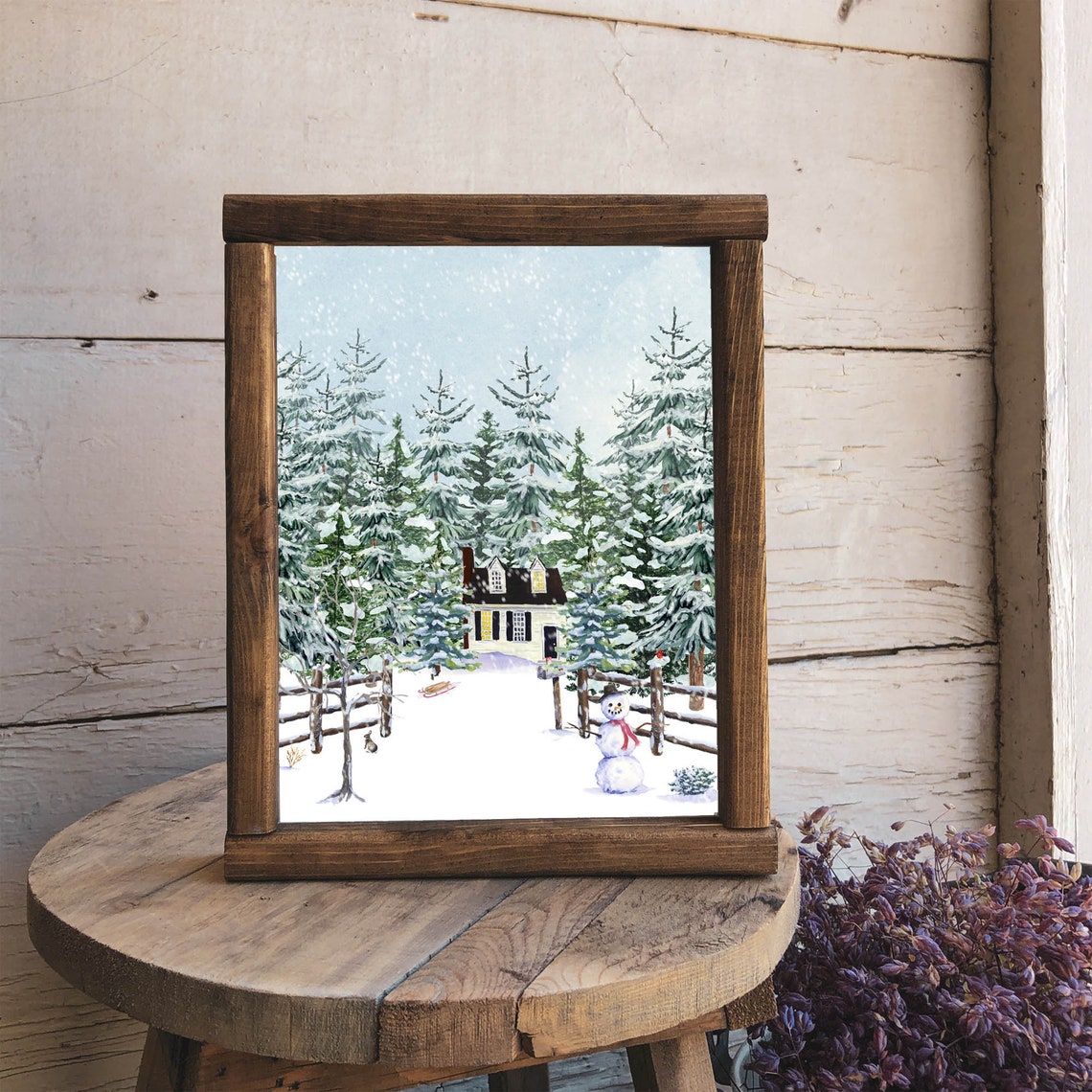 Winters Day Home Woodland Print 5x7 8x10 11x14 16x20 Watercolor Winter Wall Sign Diy Decor Winter Home Sign Country Home Wall Art - Image 2