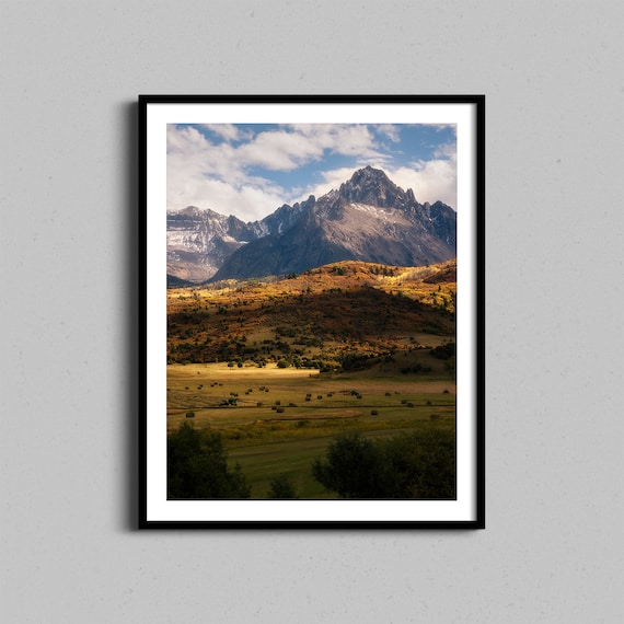Mount Sneffels Colorado Rugged Peak Autumn Hay Bales Landscape Poster