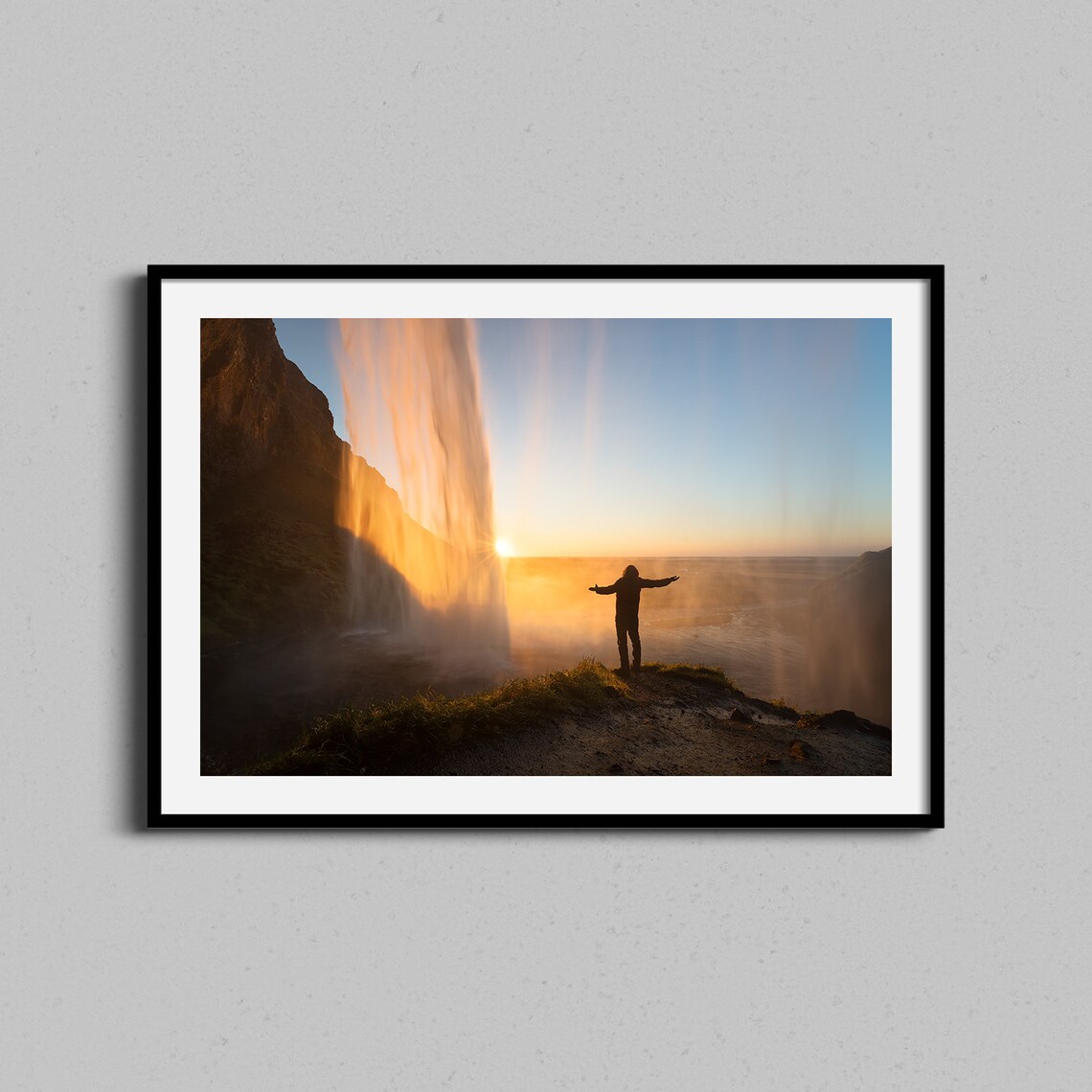 Iceland Seljalandsfoss Sunset Waterfall Photography Art Poster