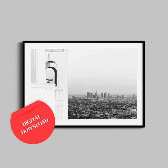 Los Angeles Griffith Observatory City Skyline Black White Poster