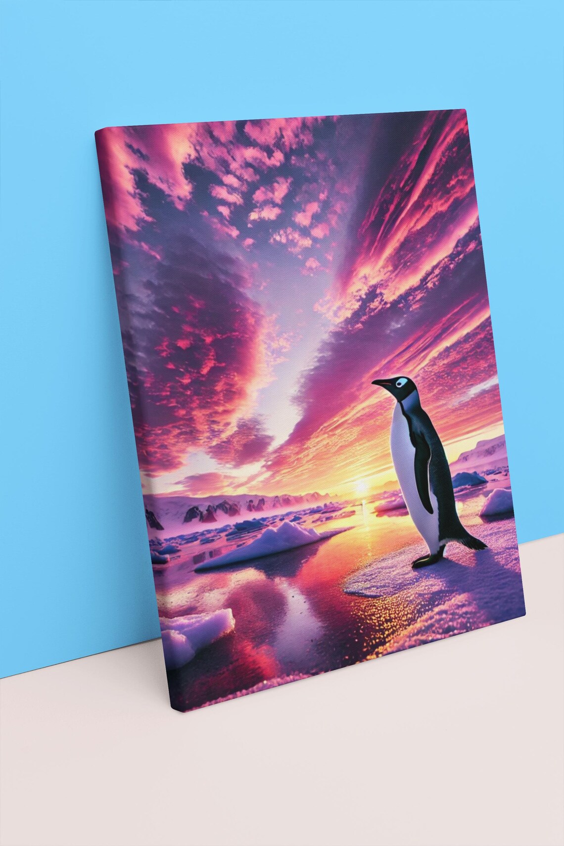 Penguin Wall Art Antarctic Sunset Print Colorful Wildlife Download - Image 3
