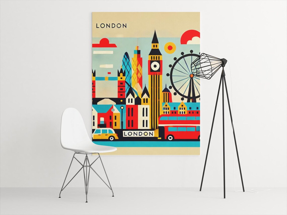 London Cityscape, Colorful Travel Poster