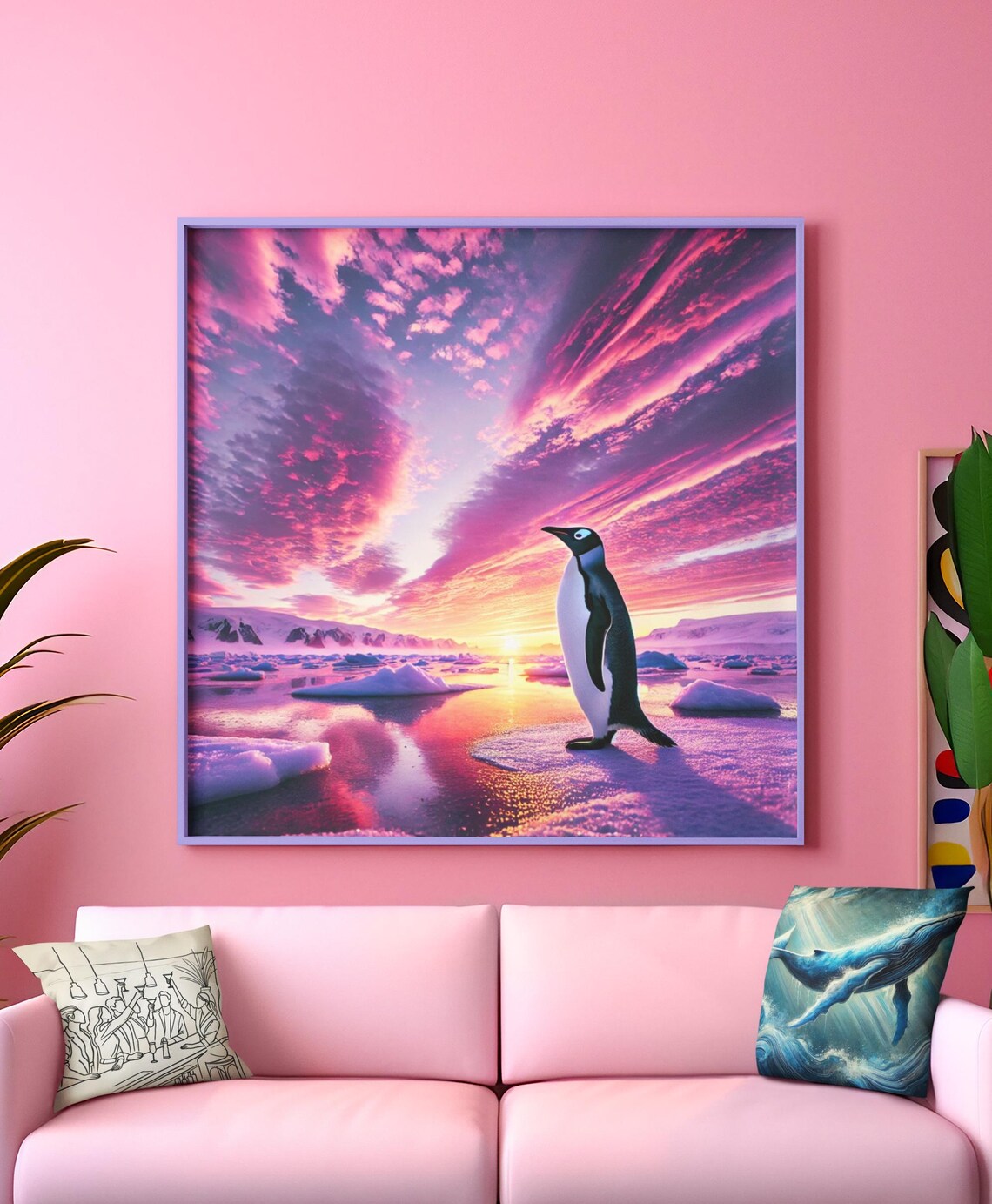 Penguin Wall Art Antarctic Sunset Print Colorful Wildlife Download