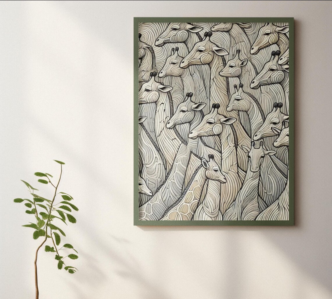 Giraffe Line Art Print, Modern Safari Decor