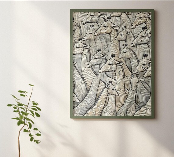Giraffe Line Art Print, Modern Safari Decor
