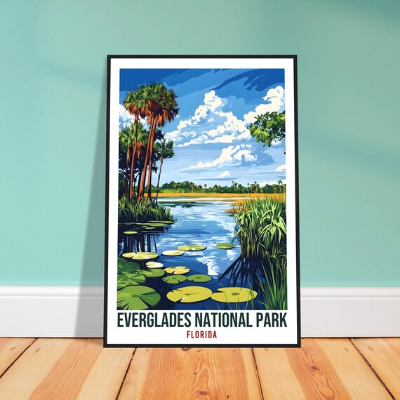 Everglades National Park Florida Lily Pads Palms Blue Sky Poster