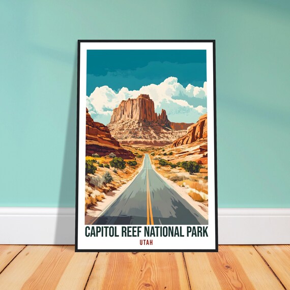 Capitol Reef National Park Utah Desert Road Vintage Travel Poster