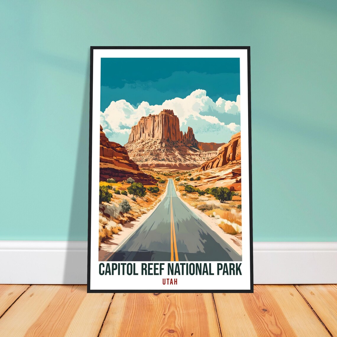 Capitol Reef National Park Utah Desert Road Vintage Travel Poster
