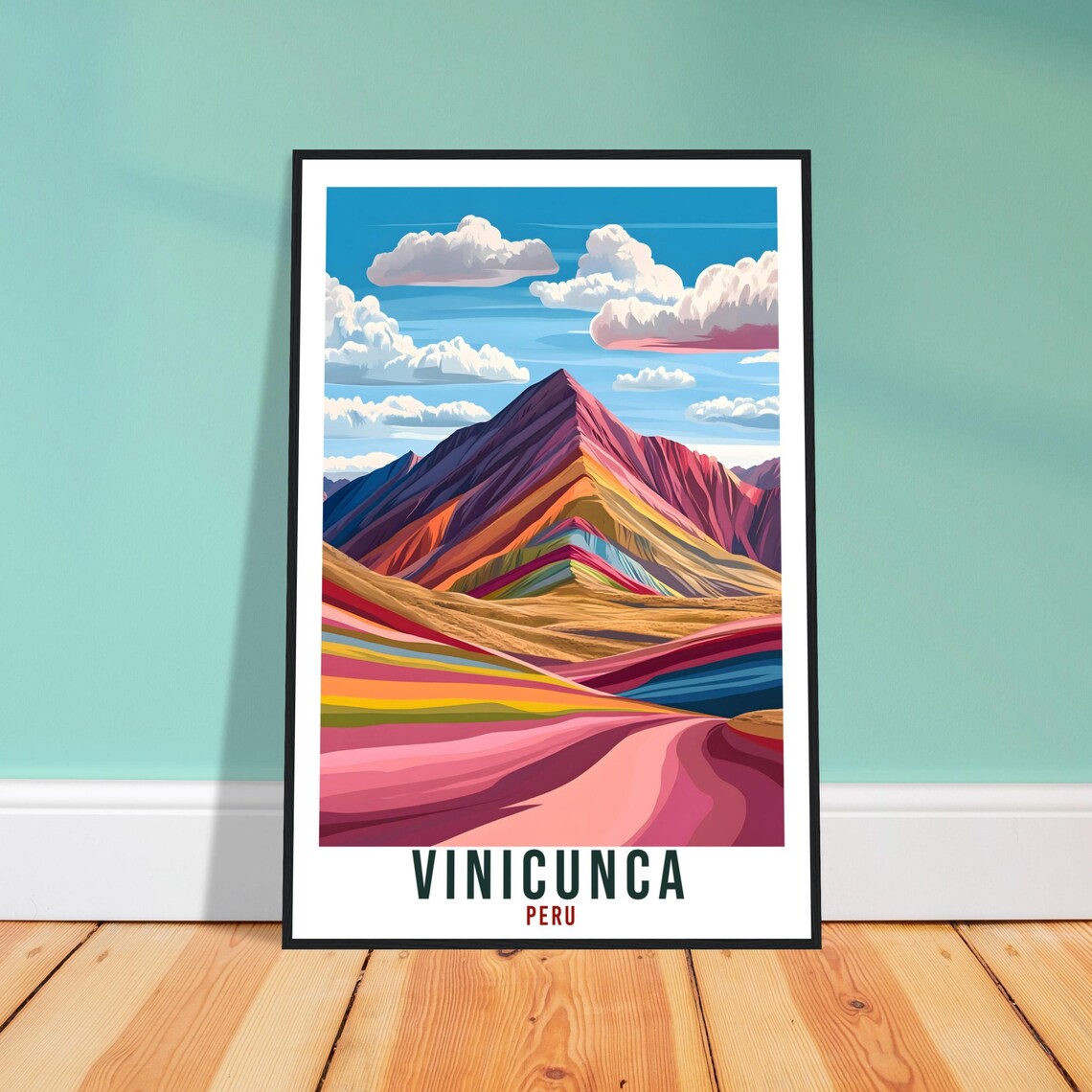 Vinicunca Peru Rainbow Mountain Striped Peaks Vintage Travel Poster Art