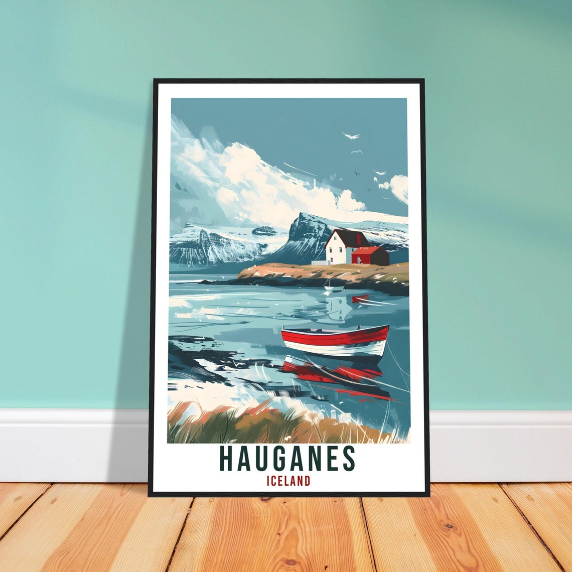 Hauganes Iceland Travel Print Wall Art Wall Hanging Home Dcor Hauganes Gift Travel Art Iceland Artwork City Landscape Travel Poster