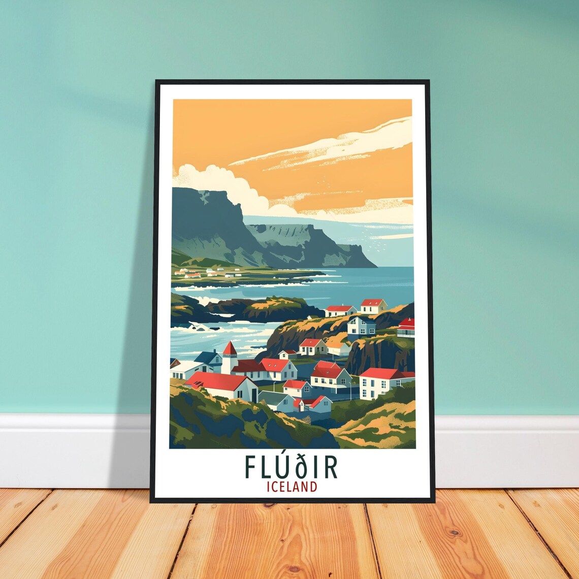 Fludir Iceland Travel Print Wall Art Wall Hanging Home Dcor Fludir Gift Travel Art Iceland Fludir Artwork City Landscape Travel Poster
