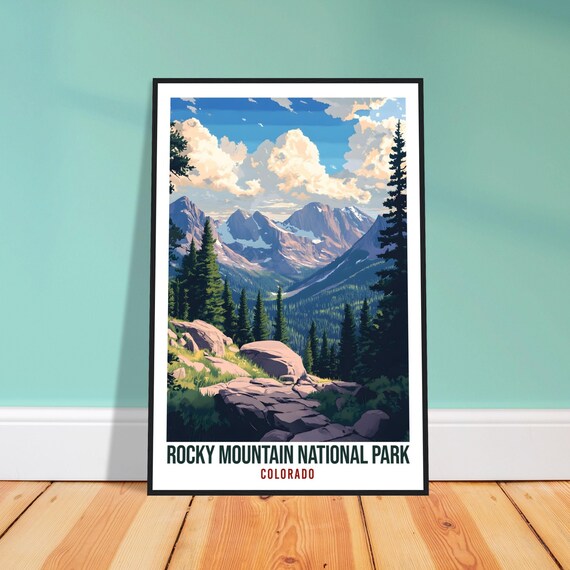 Rocky Mountain National Park Colorado Peaks Pines Vintage Poster