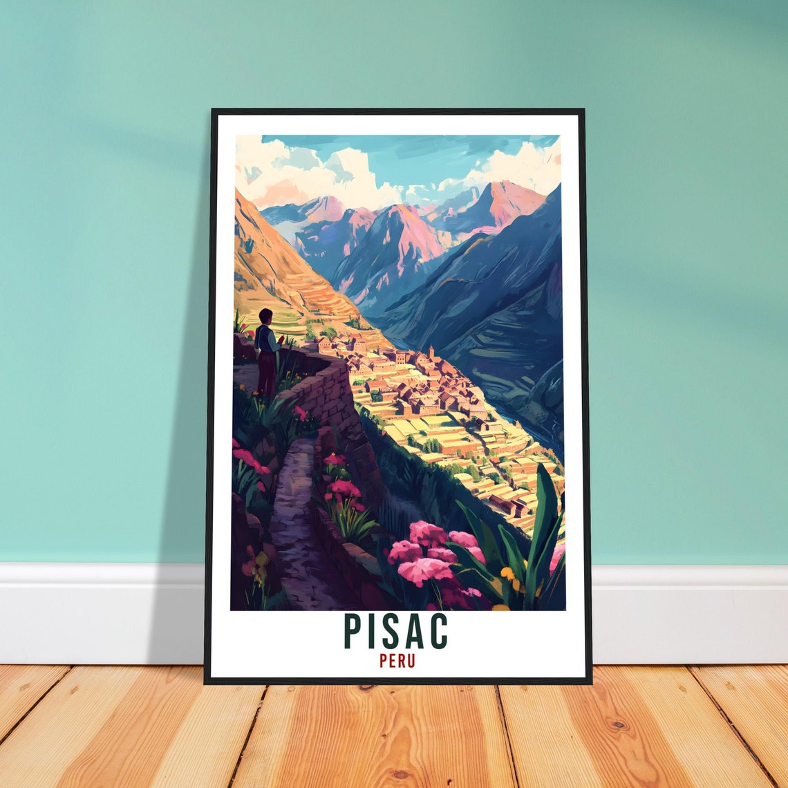 Pisac Peru Inca Terraces Valley Overlook Vintage Travel Poster Andes Art