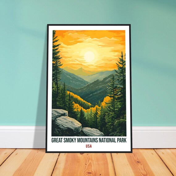Great Smoky Mountains National Park USA Travel Poster Sunset View