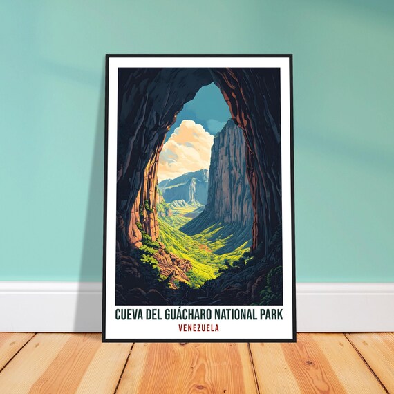 Cueva del Guácharo National Park Travel Poster Venezuela Cave View