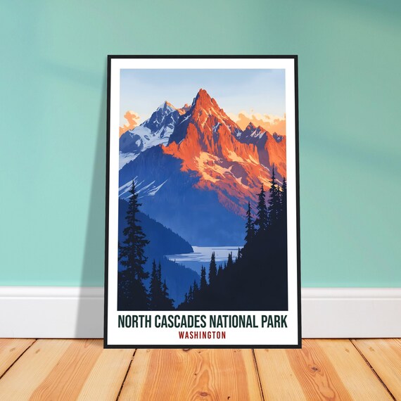 North Cascades National Park Washington Sunset Peak Travel Poster