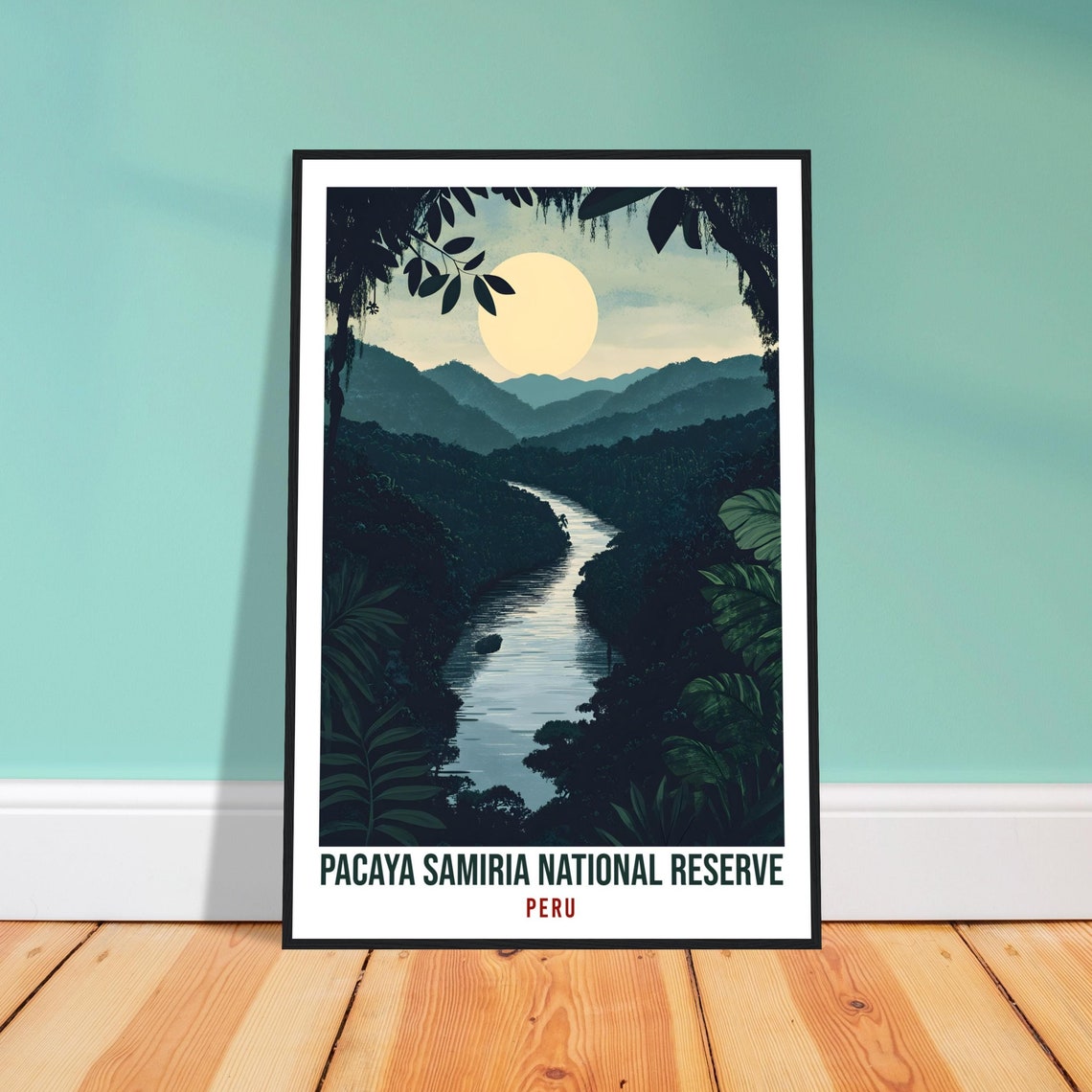 Pacaya Samiria Peru Amazon River Jungle Moonlight Vintage Travel Poster